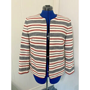 Anne Klein Opon Blazer Size 12 Cotton Gauze Red/White?Blue Striped Career Church